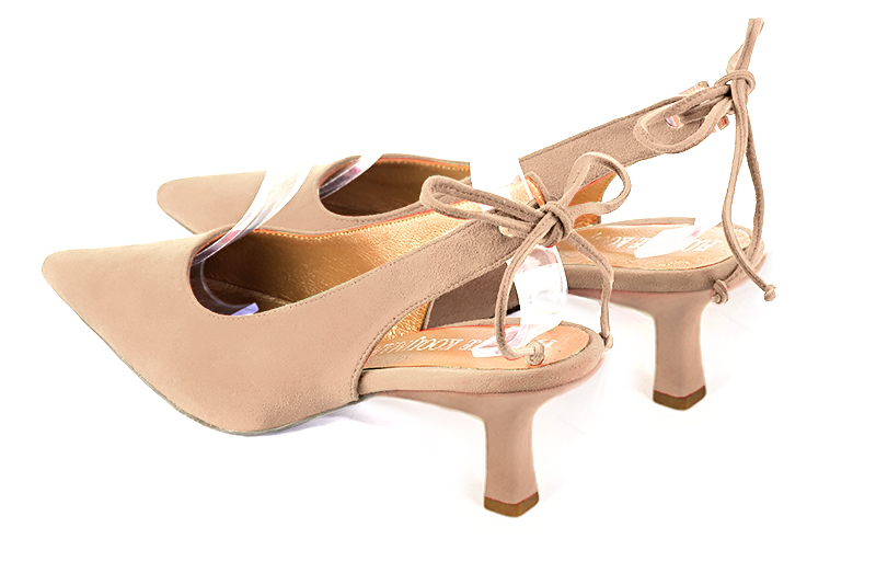 Biscuit beige women's slingback shoes. Pointed toe. Medium spool heels. Rear view - Florence KOOIJMAN